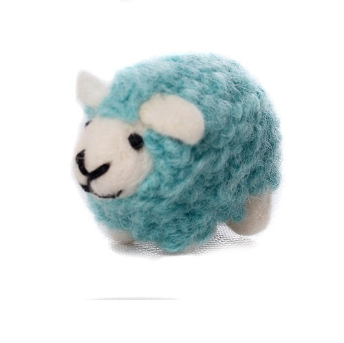 Colourful Sheep Wool Felt Handmade Hanging Decoration by penny black showing a teal blue sheep