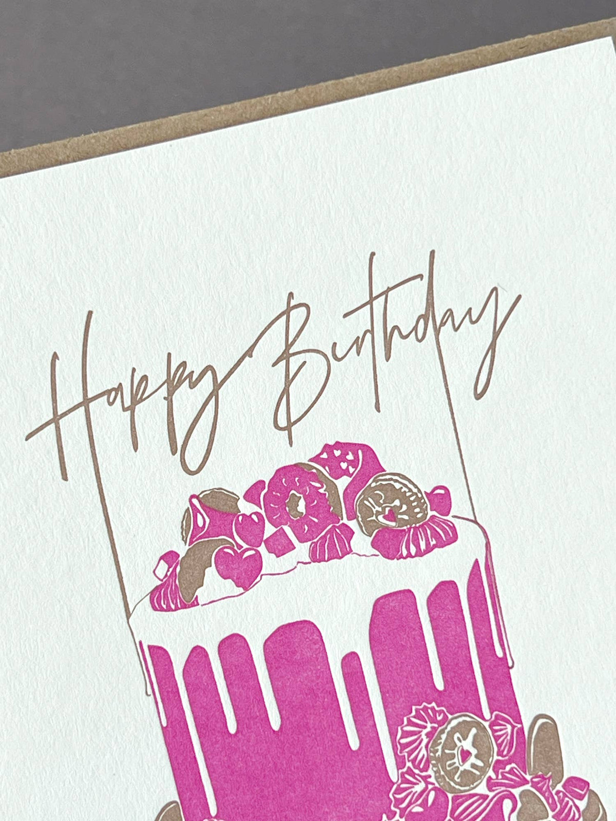 Tall Tiered Drip Cake Letterpress Birthday Card close up by penguin ink at penny black