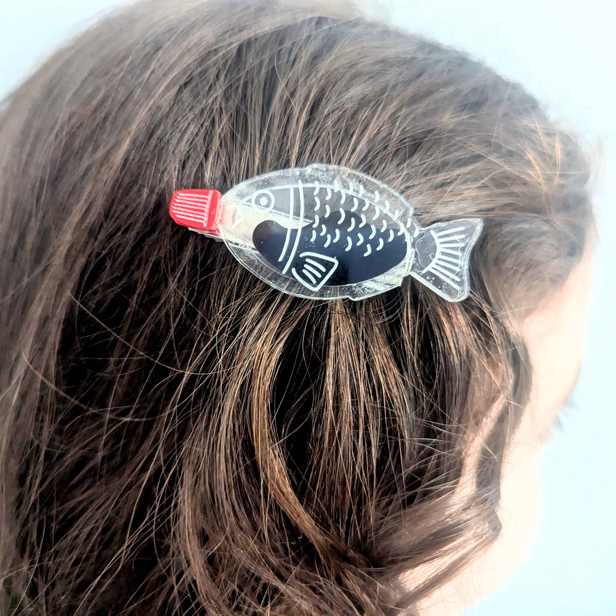 Sushi Soy Fish Japanese Bento Hairclip by penny black shown in someone's hair