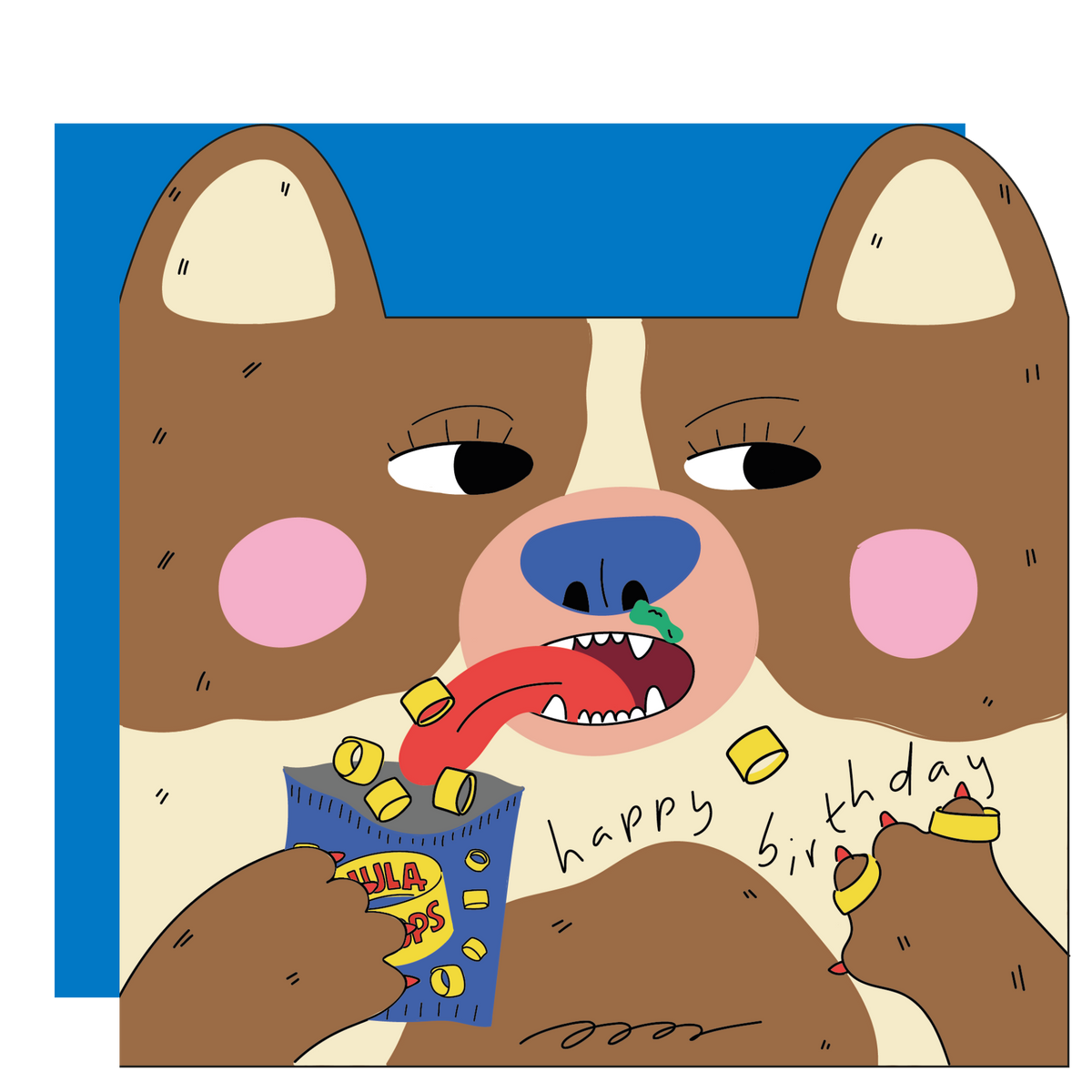 Dog Eats Hula Hoops Cut Out Kids Birthday Card by penny black
