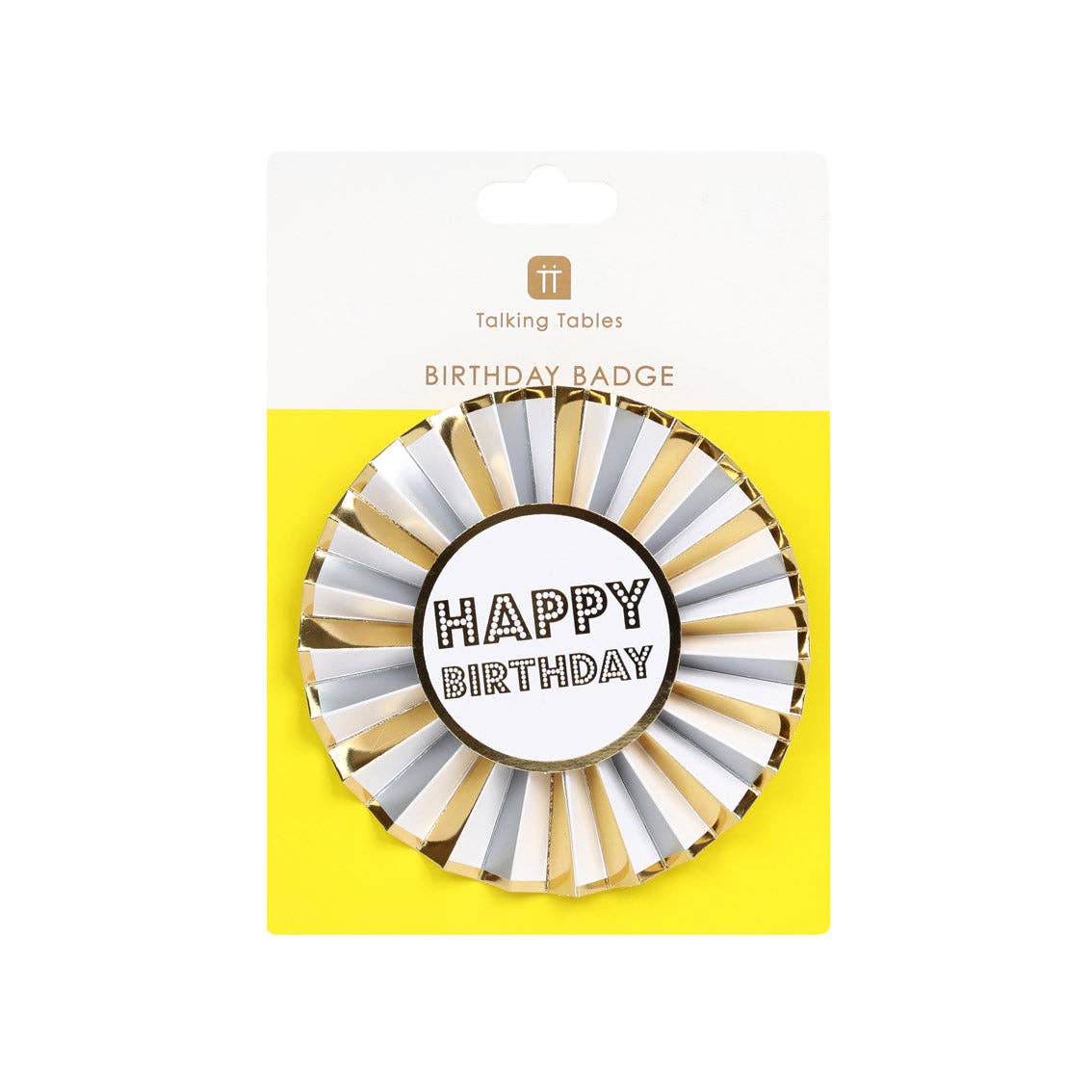 Luxe Gold Happy Birthday Badge in packaging