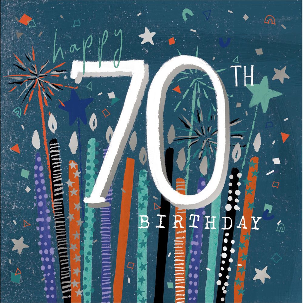 70th Confetti Candles Blue Birthday Card from Penny Black