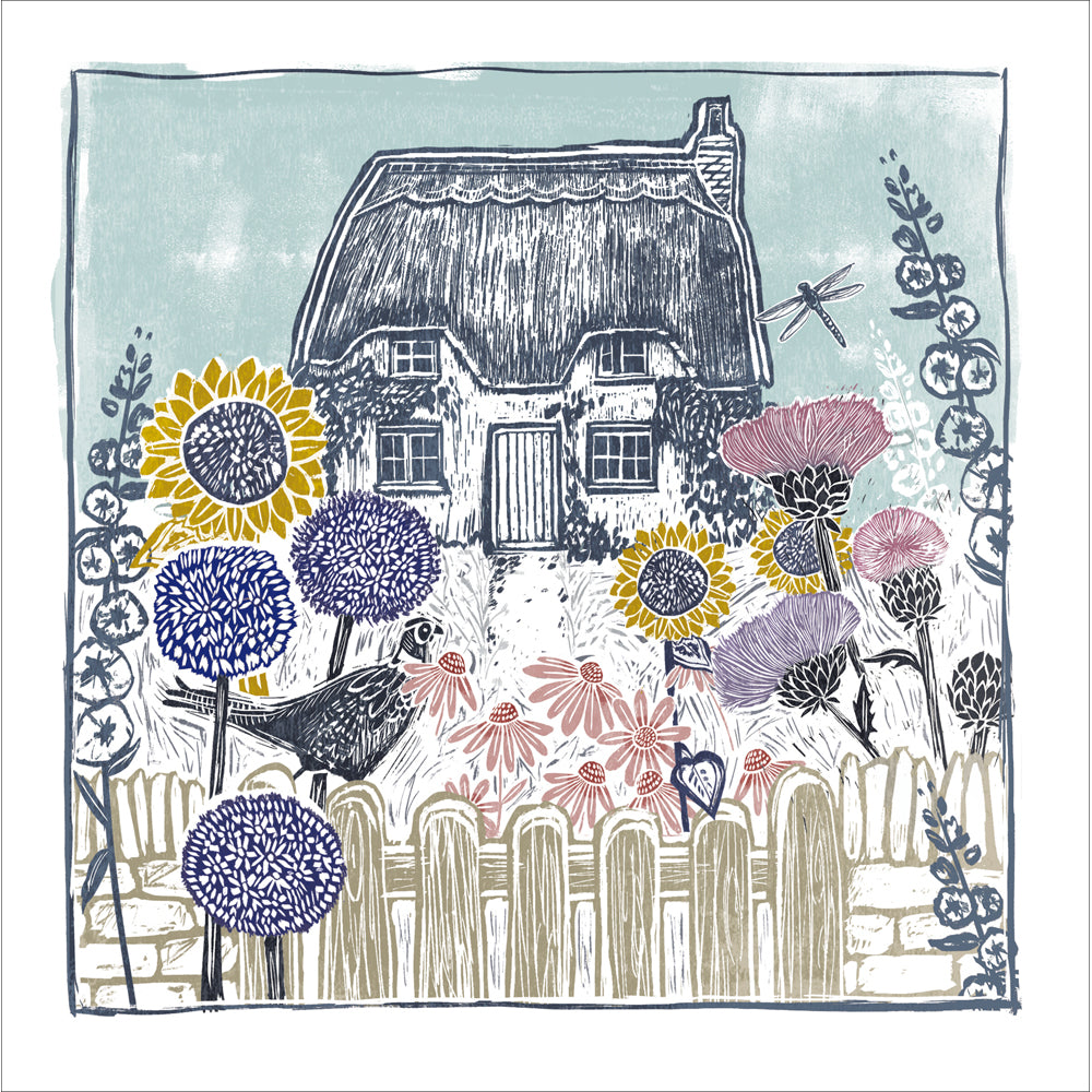 Thatched Cottage Garden Art Card by penny black
