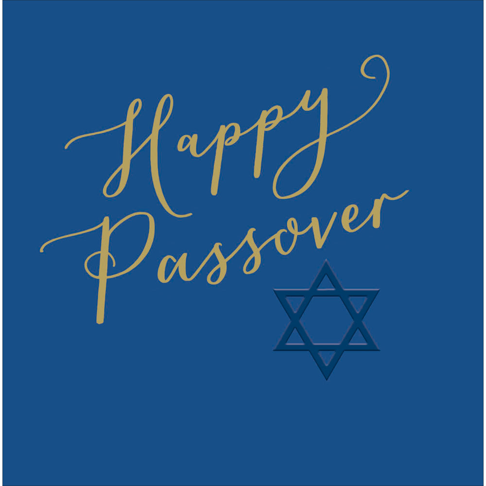 Blue Gold Script Happy Passover Card by penny black