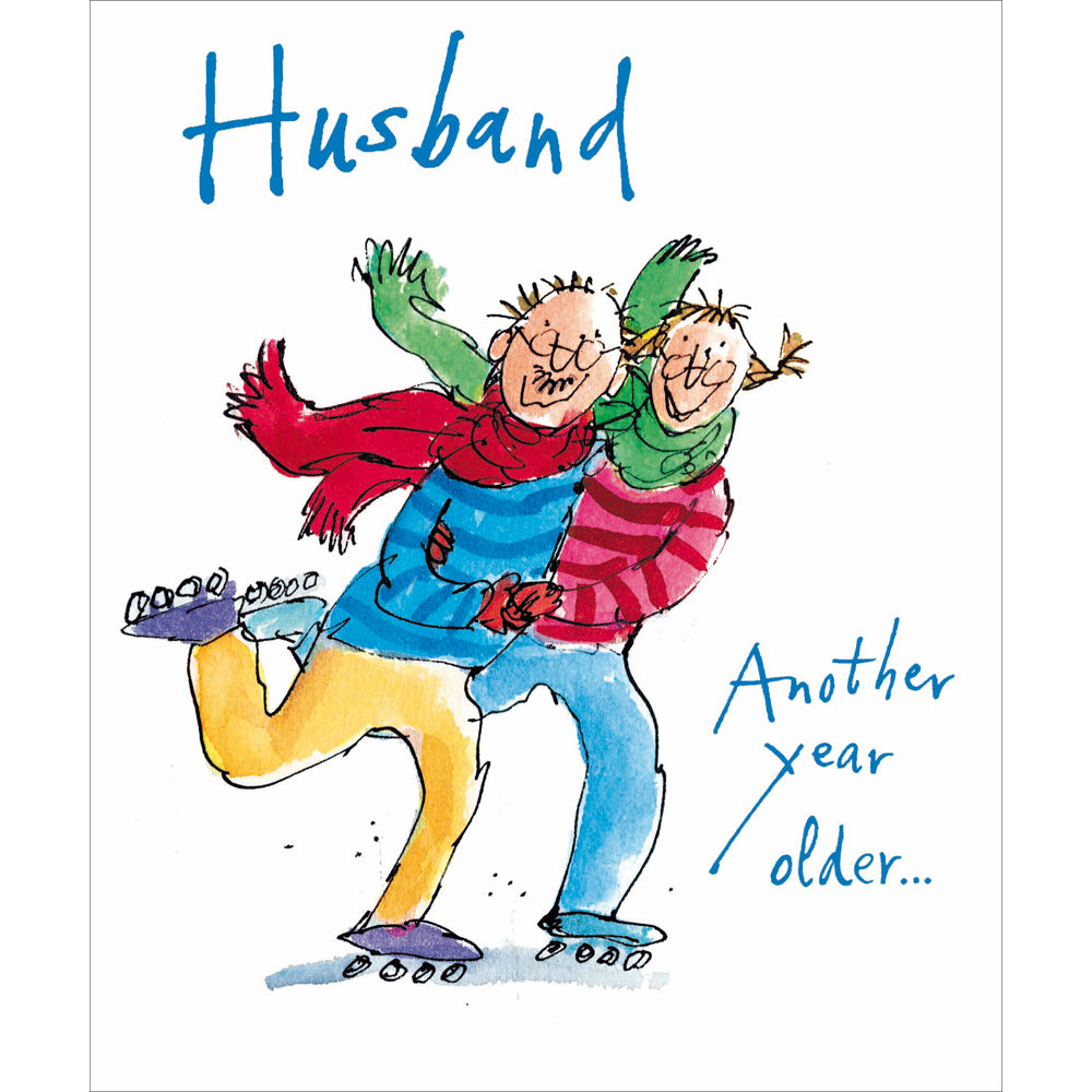 Husband Couple Skating Quentin Blake Birthday Card from Penny Black