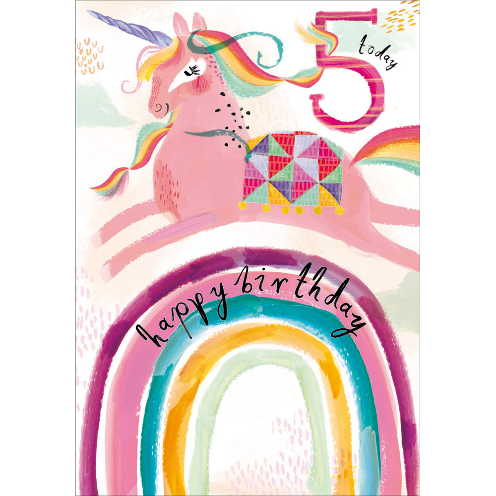 Leaping Rainbow Unicorn 5th Birthday Card from Penny Black