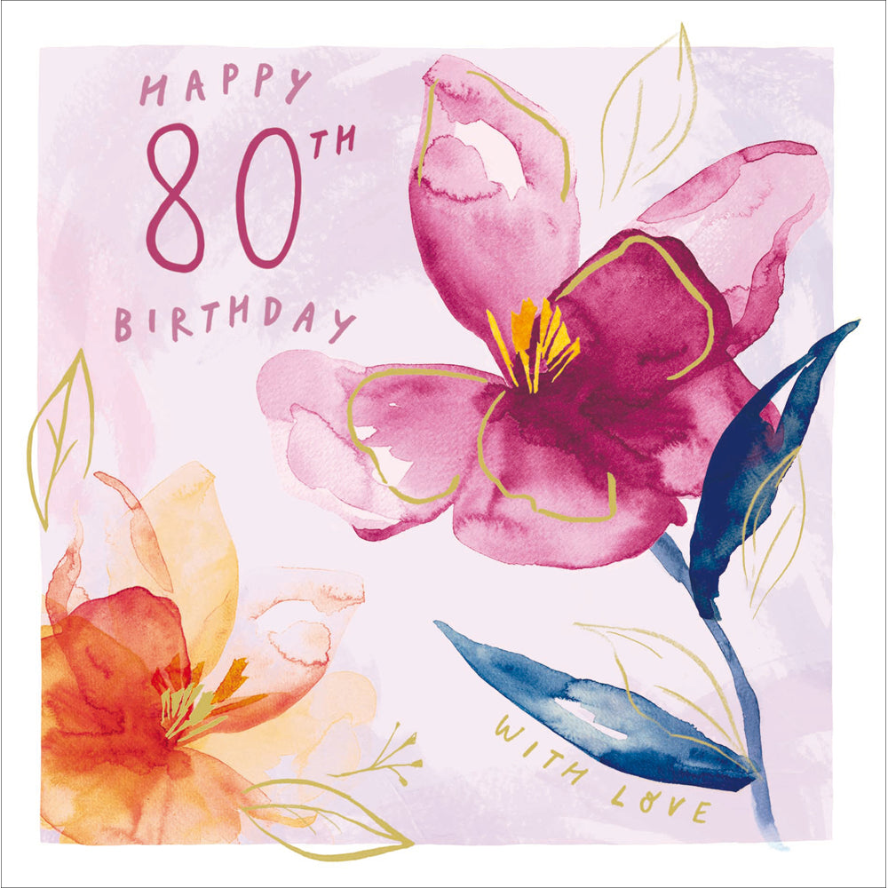 Watercolour Flowers 80th Birthday Card from Penny Black