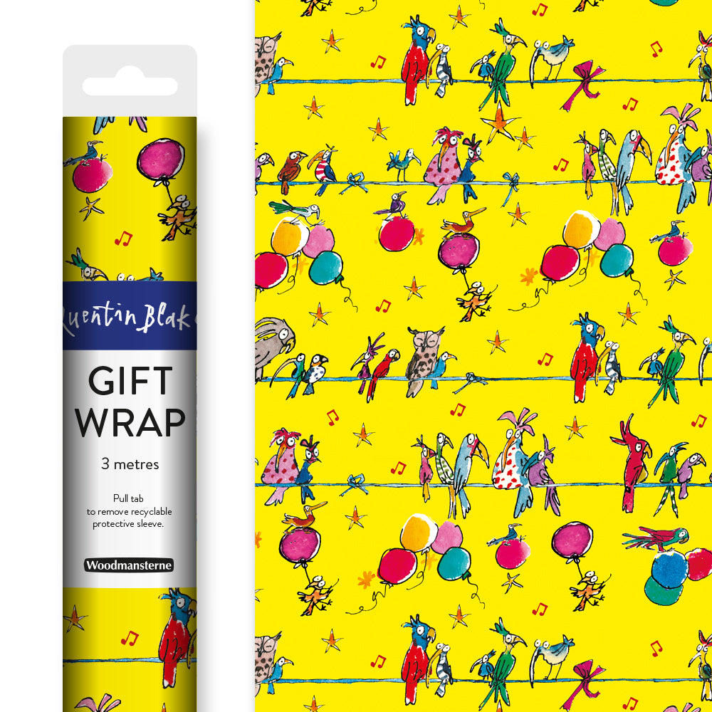 Quentin Blake Party Birds 3m Gift Wrapping Paper Roll By Penny Black