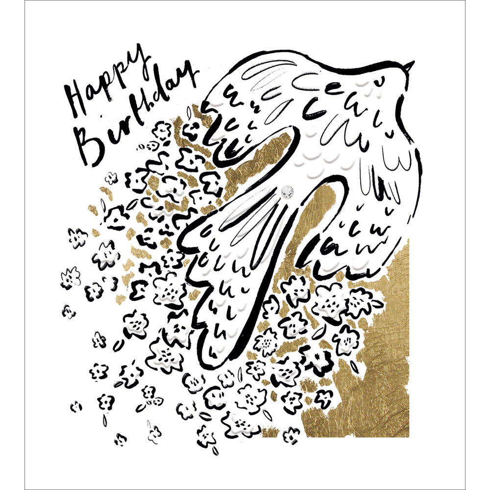 Gold Leaf Inky Flying Birds Birthday Card from Penny Black