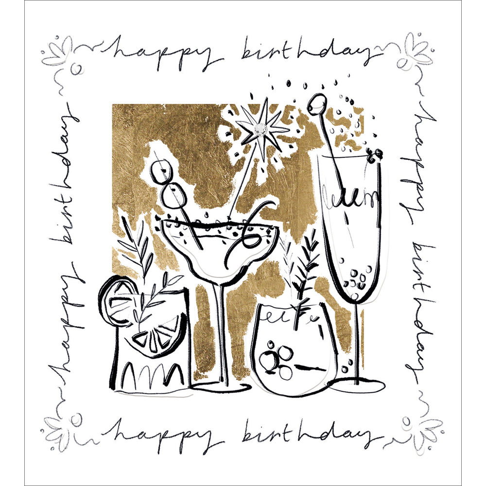 Gold Leaf Inky Cocktails Birthday Card from Penny Black