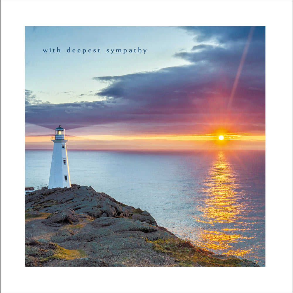 Lighthouse On Cliffs At Sunset Sympathy Card at Penny Black
