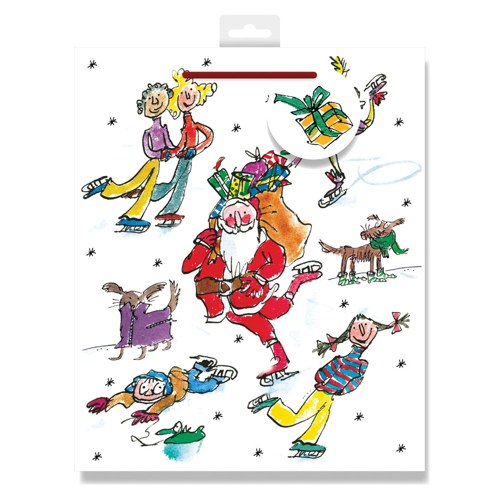 Skating Santa Quentin Blake Christmas Large Gift Bag by penny black
