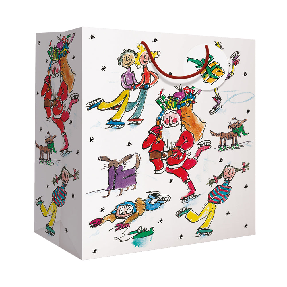Skating Santa Quentin Blake Christmas Large Gift Bag by penny black - side view