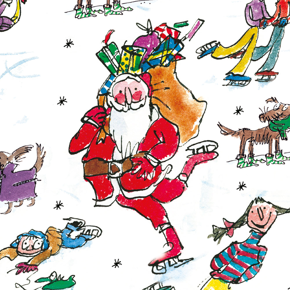 Skating Santa Quentin Blake Christmas Wrapping Paper 3m showing sample by penny black
