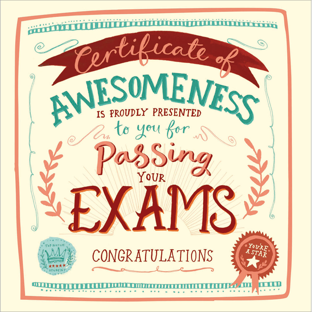 Certificate of Awesomeness Exam Congratulations Card by penny black