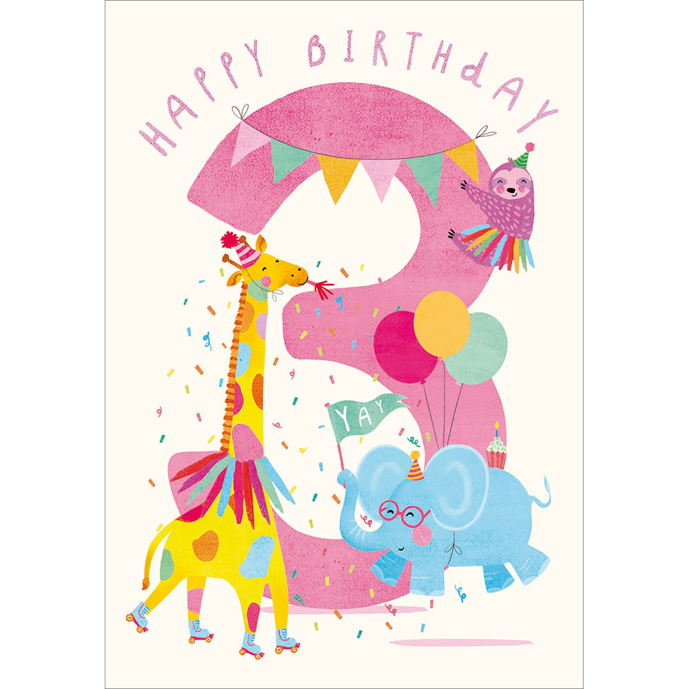 Yay Big Pink 3 Today Birthday Card at Penny Black