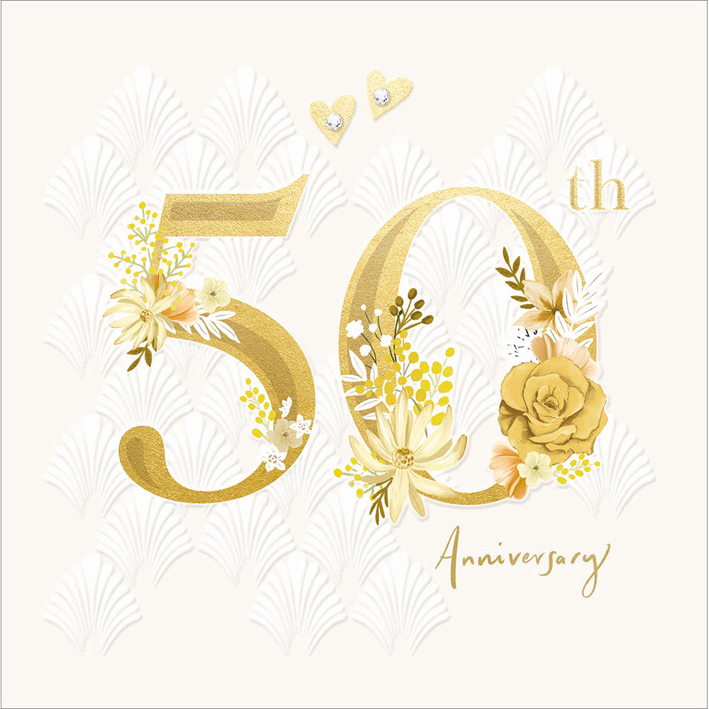 Embellished Flowers Golden 50th Wedding Anniversary Card from Penny Black