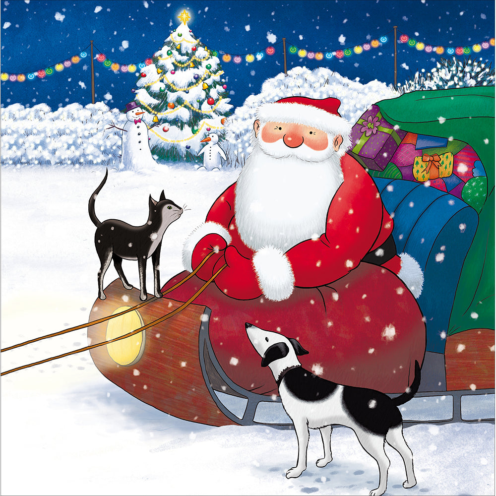 Raymond Briggs Father Christmas With Cat & Dog Card by penny black