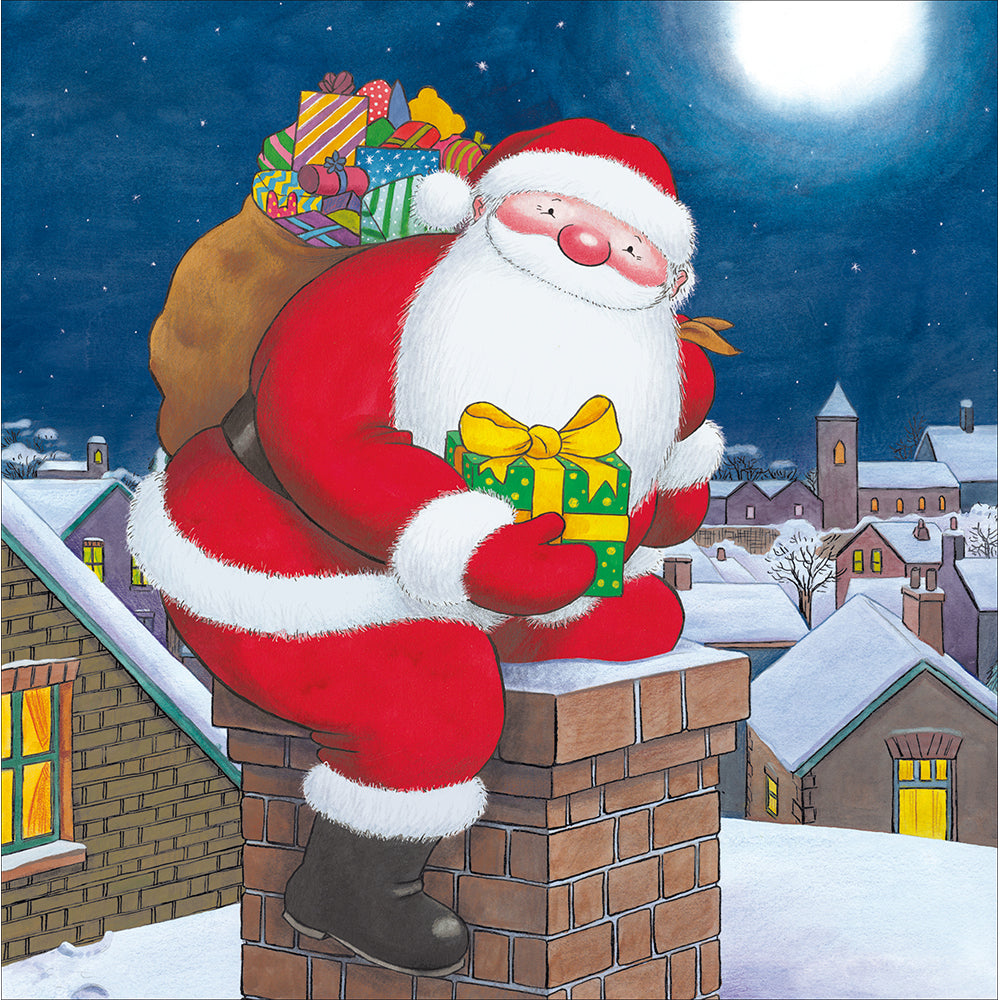 Raymond Briggs Father Christmas Climbing Into Chimney Pot Card by penny black