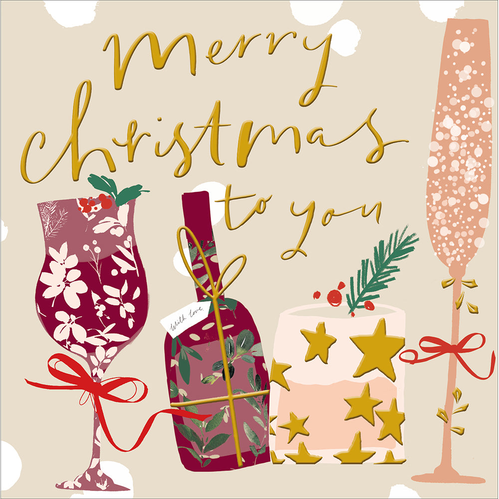 Floral Wrapped Champagne & Cocktail Glasses Christmas Card by penny black