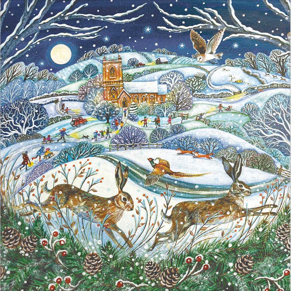 Countryside Folk Hares Christmas Card by penny black