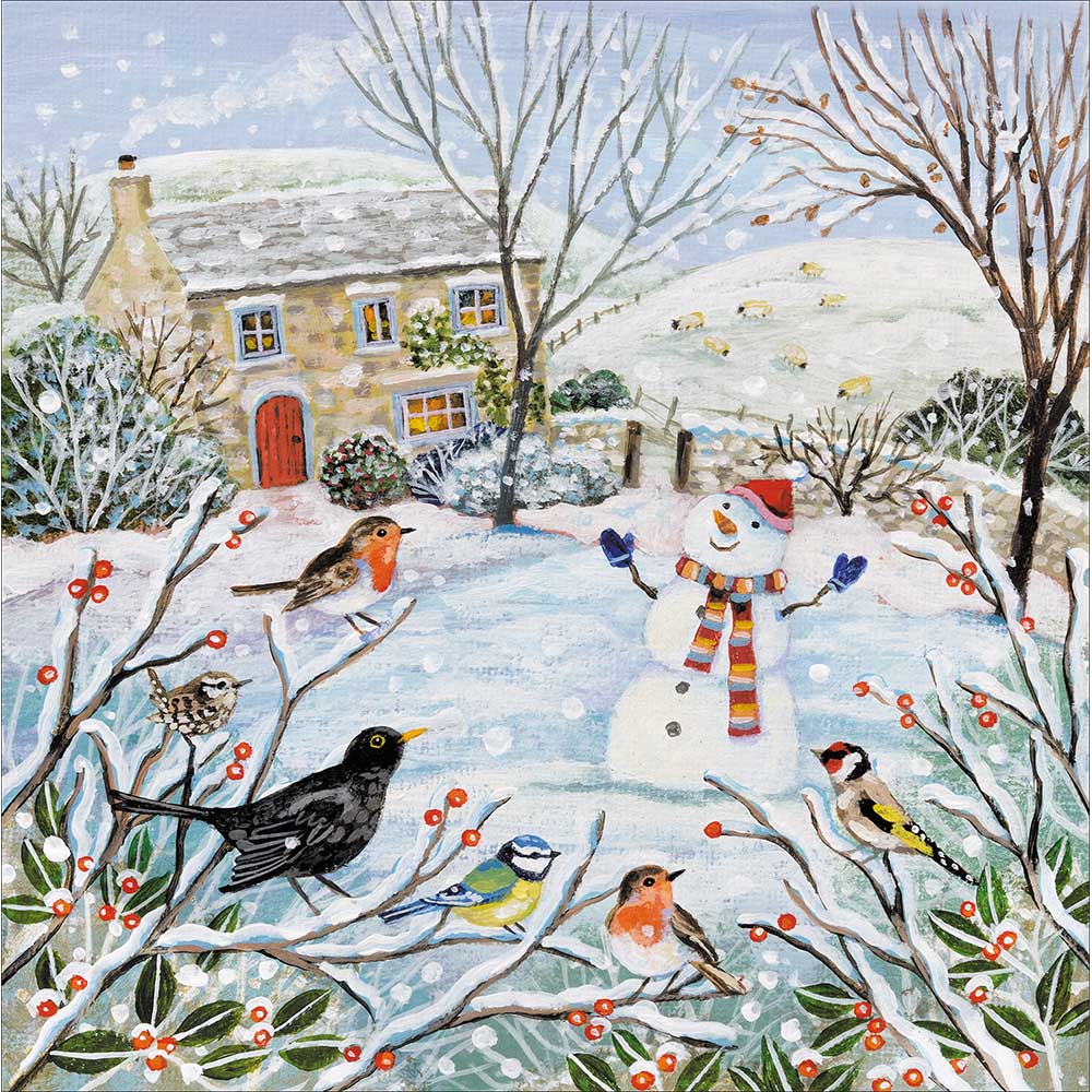 Snowman At The Snowy Cottage Christmas Card by penny black