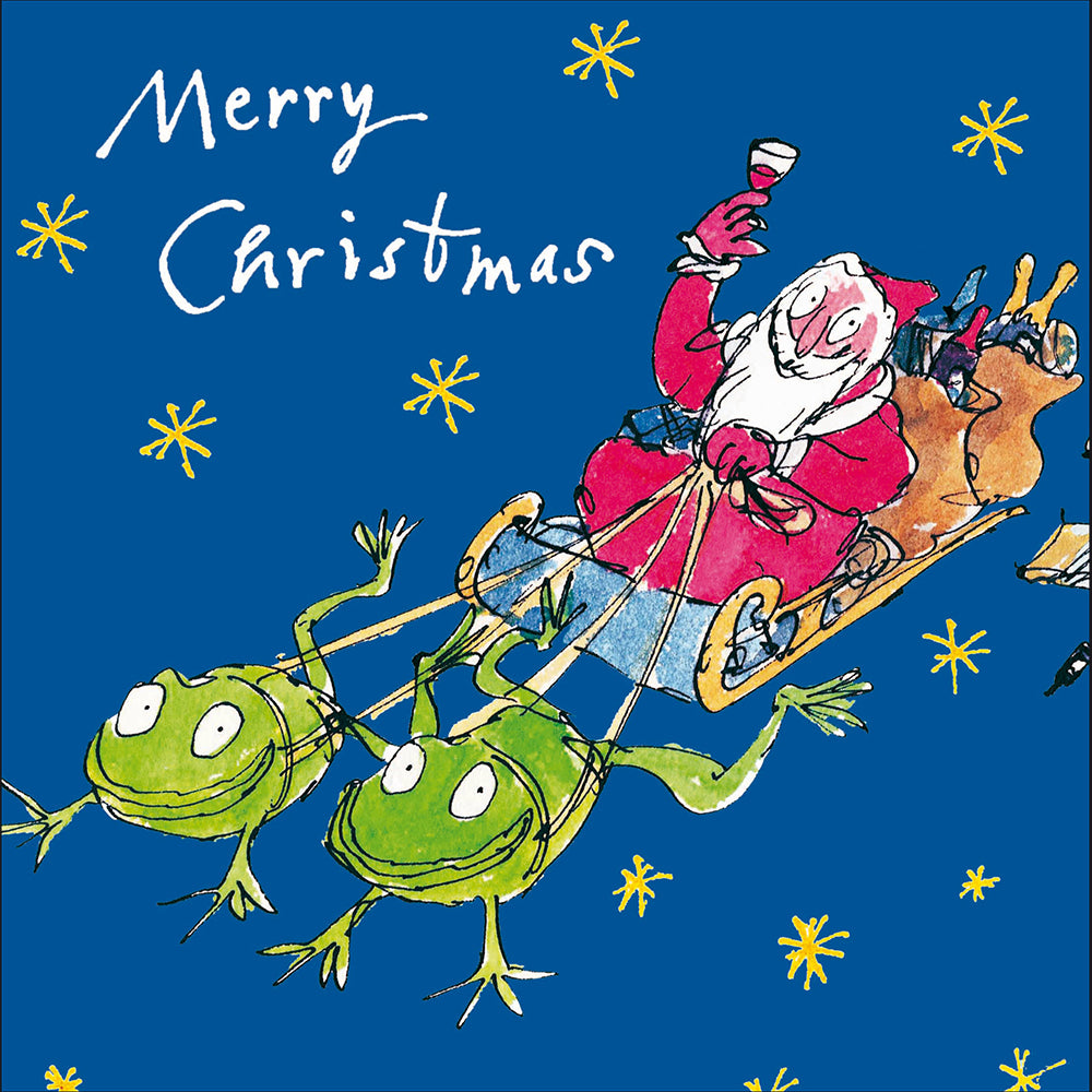 Quentin Blake Santa On Frog Sledge With Wine Christmas Card by penny black