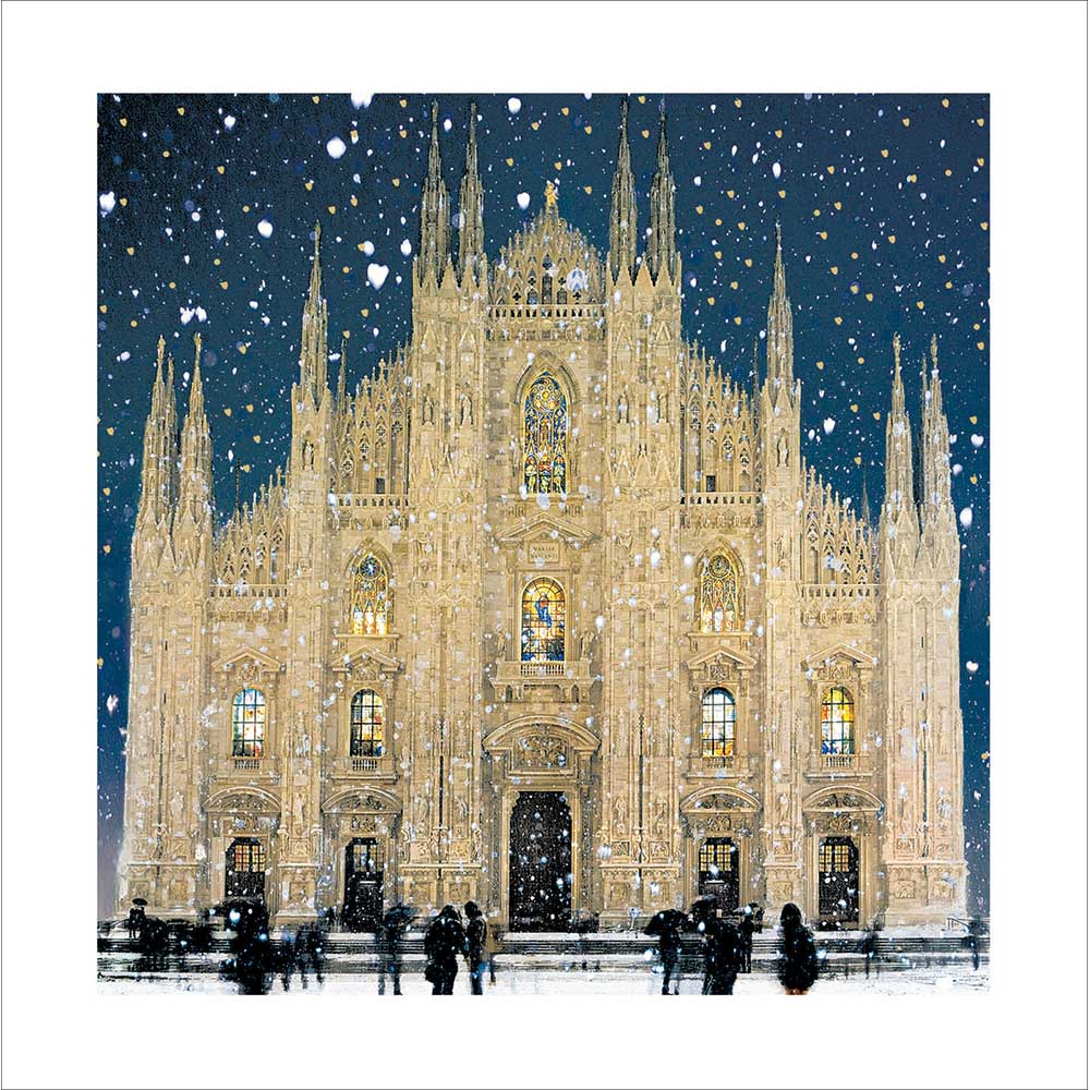 Snow Falling On Milan Cathedral Christmas Card by penny black