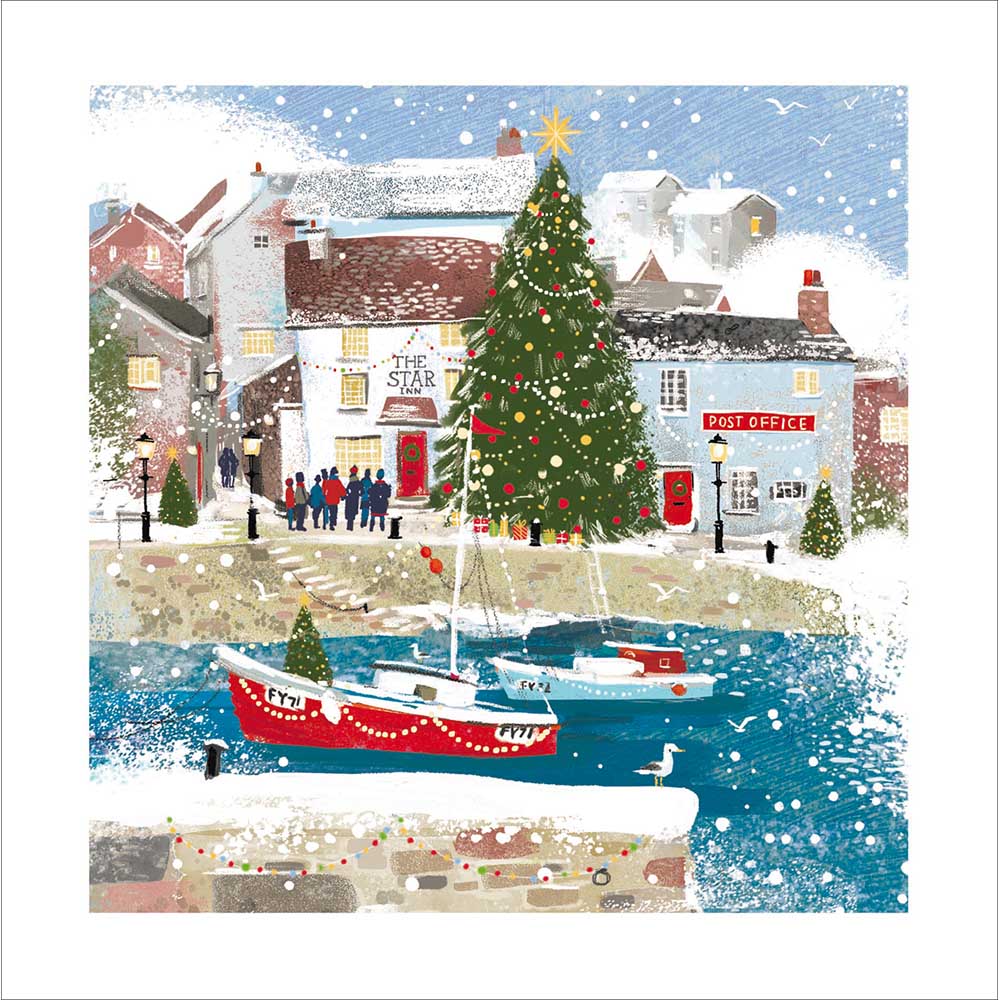 Snowy Star Inn Harbour Christmas Card by penny black