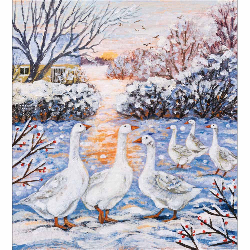 Geese In Snowy Garden Charity Christmas Card 5 Pack by penny black