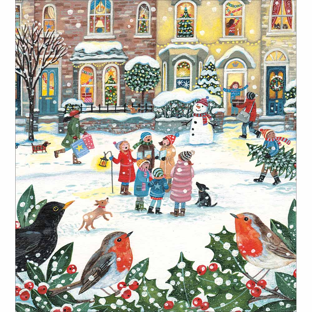 Cheerful Carolers In The Square Charity Christmas Card 5 Pack by penny black