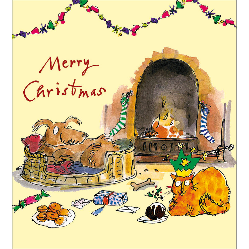 Quentin Blake Cat & Dog Charity Christmas Card 5 Pack by penny black