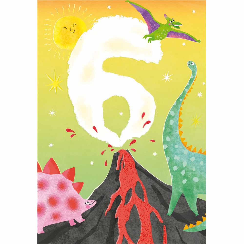 Dinosaurs & Volcano 6th Birthday Card at Penny Black
