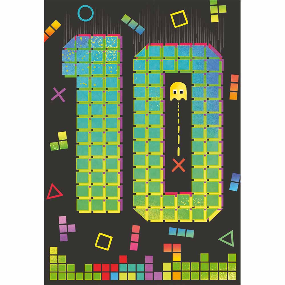 Pacman & Space Invaders 10th Birthday Card - Penny Black