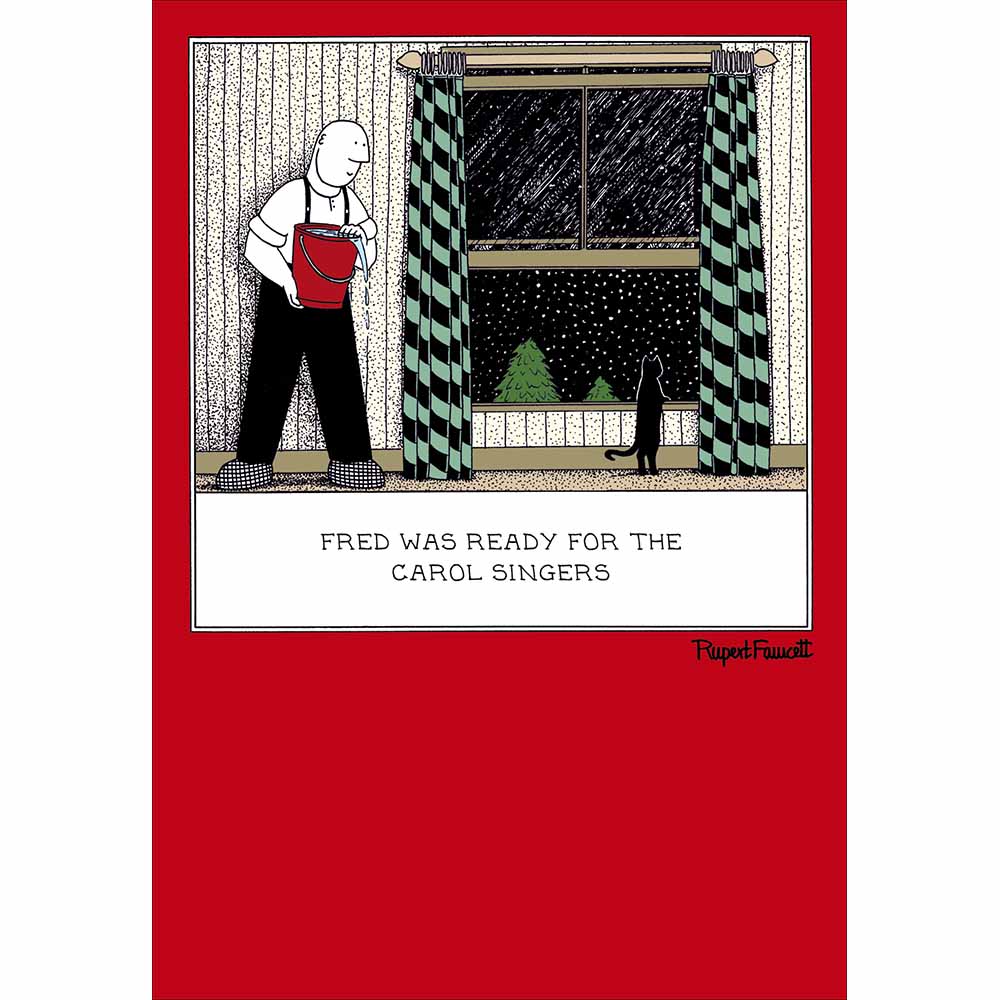 Fred Waiting For The Carol Singers Funny Christmas Card by penny black
