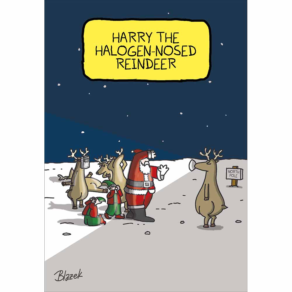 Harry The Halogen Nosed Reindeer Funny Christmas Card by penny black