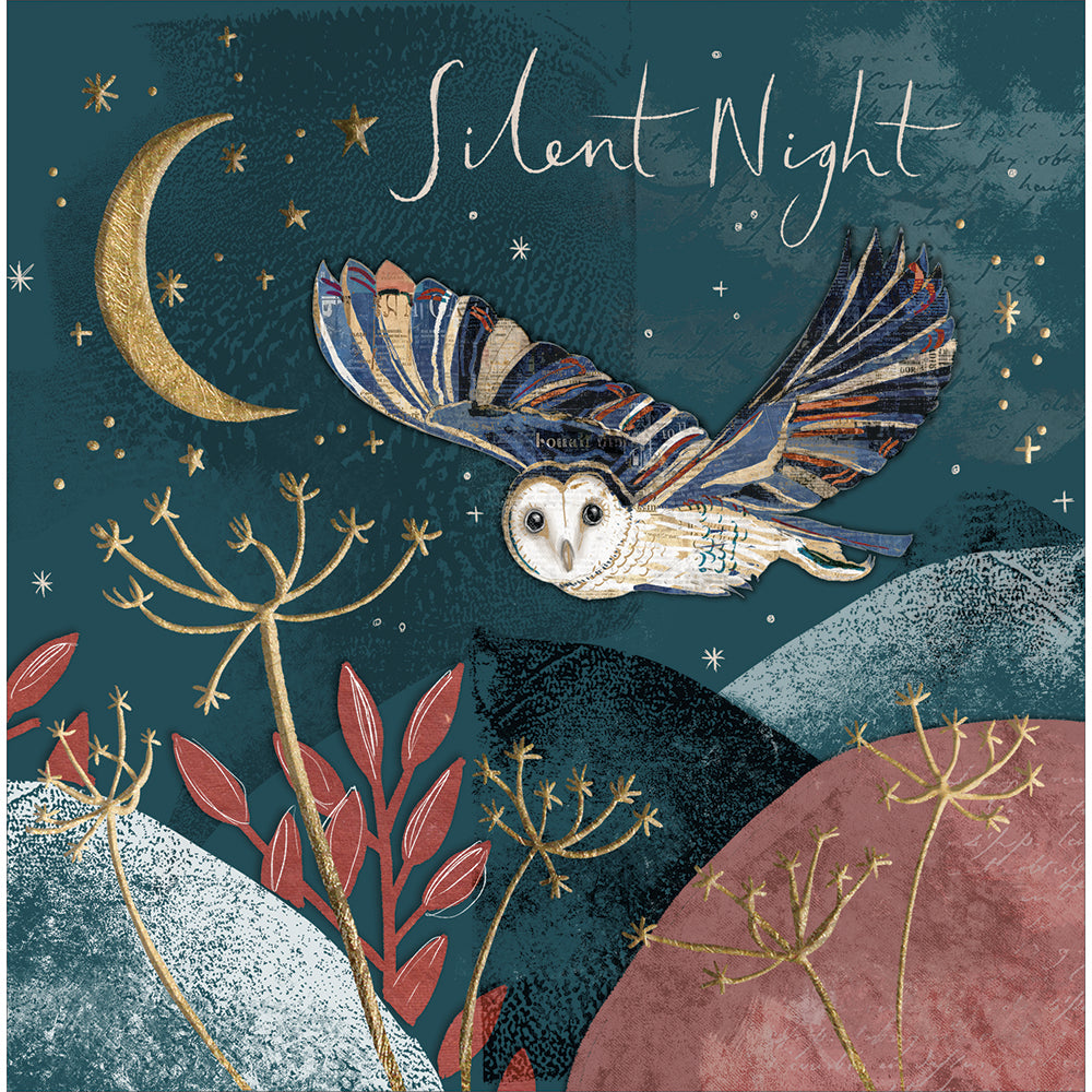 Collaged Owl Silent Night Christmas Card by penny black