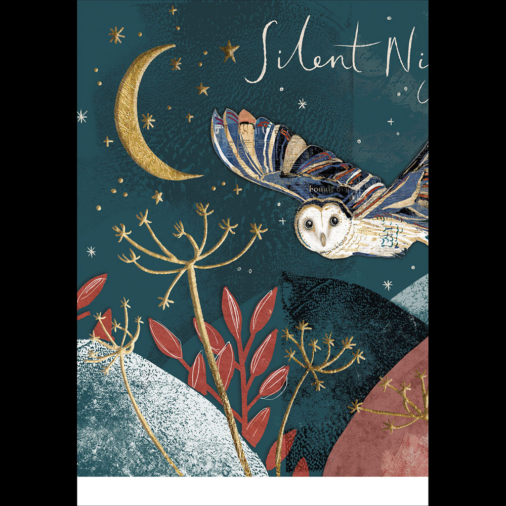 Collaged Owl Silent Night Christmas Card by penny black