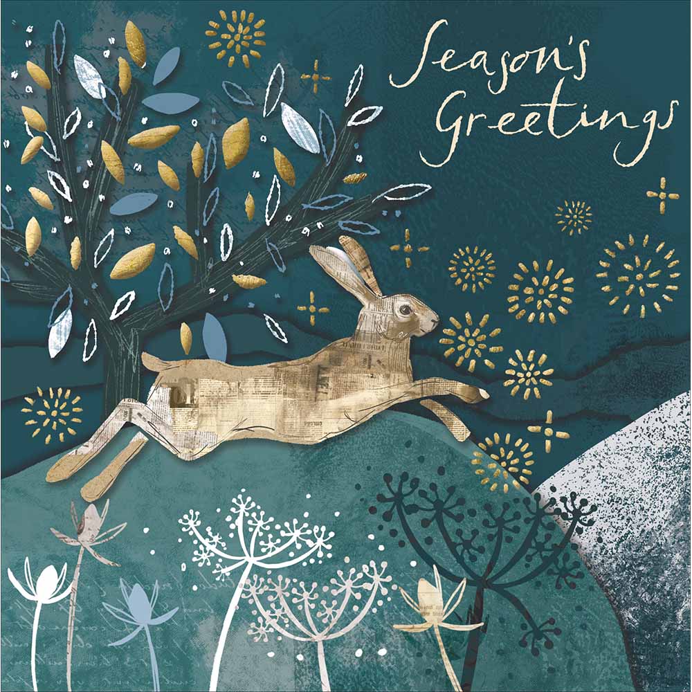 Collaged Hare Season's Greetings Christmas Card by penny black