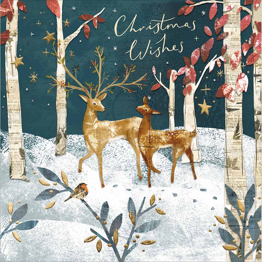 Collaged Woodland Deer Christmas Wishes Card by penny black