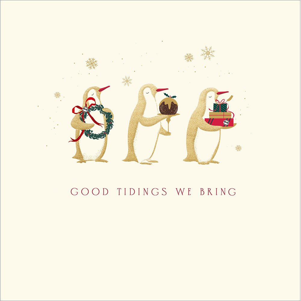 Three Wise Golden Penguins Christmas Card by penny black