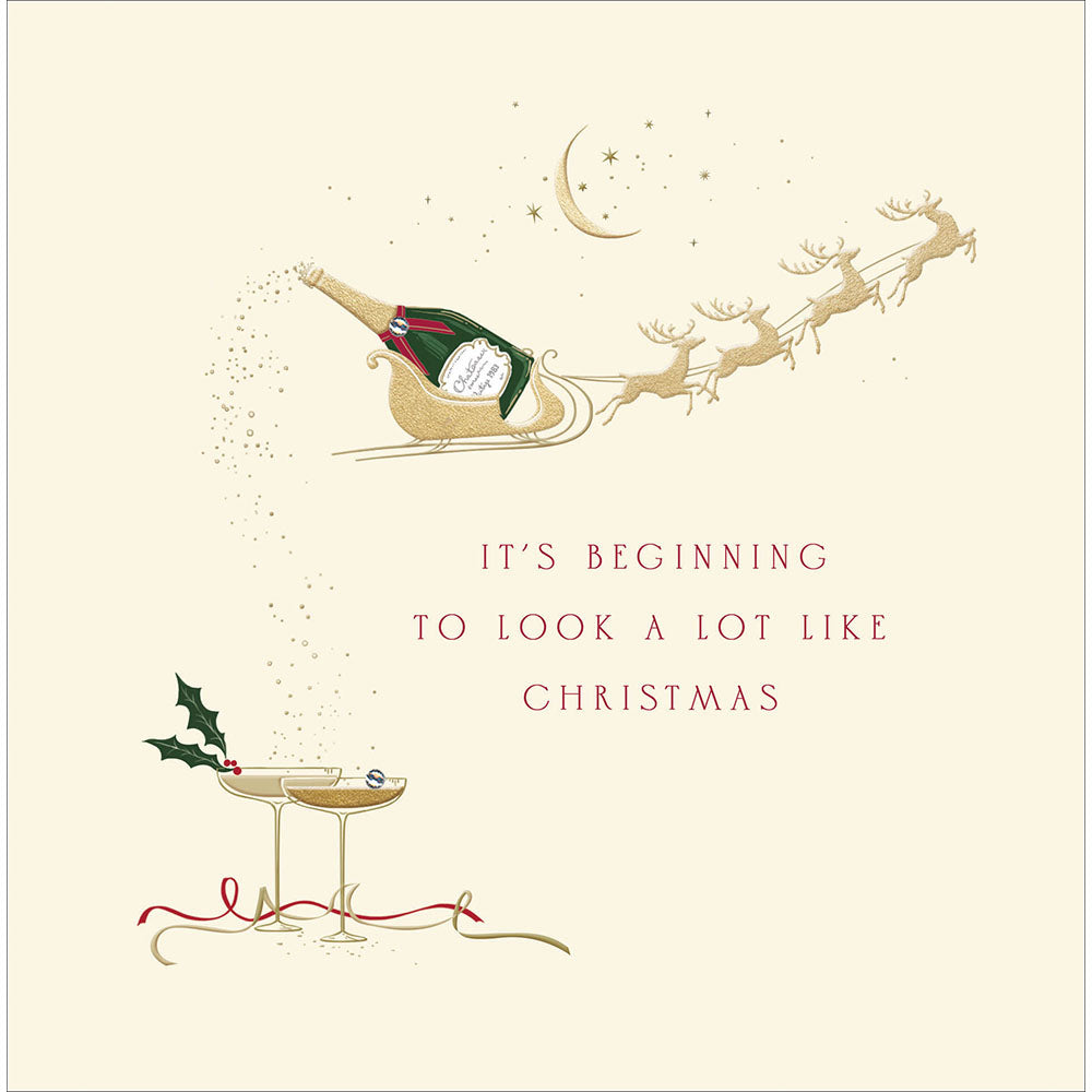 Golden Champagne Sleigh Christmas Card by penny black