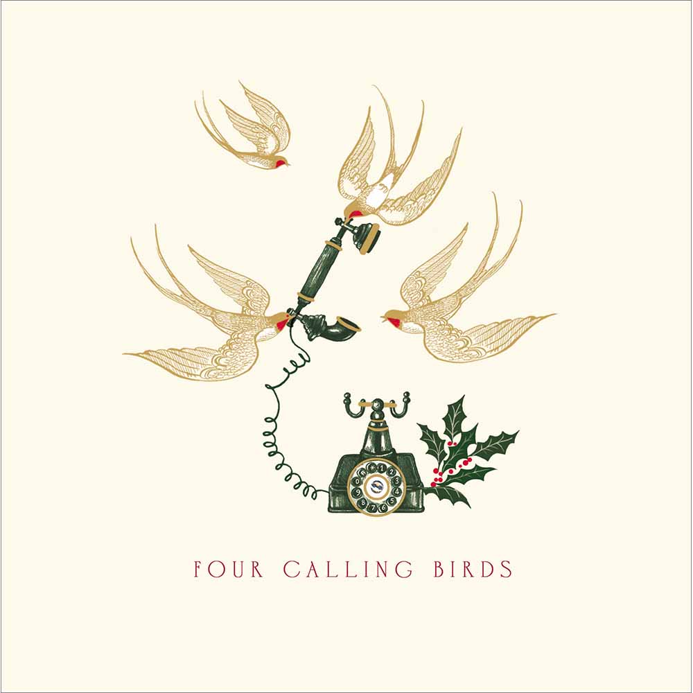 Four Gold Calling Birds Christmas Card by penny black