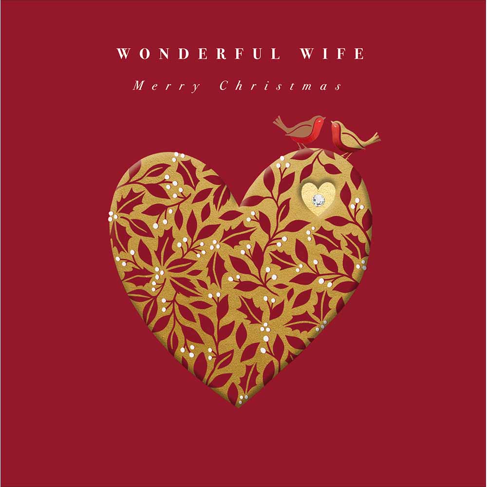 Golden Holly Heart Wonderful Wife Christmas Card by penny black