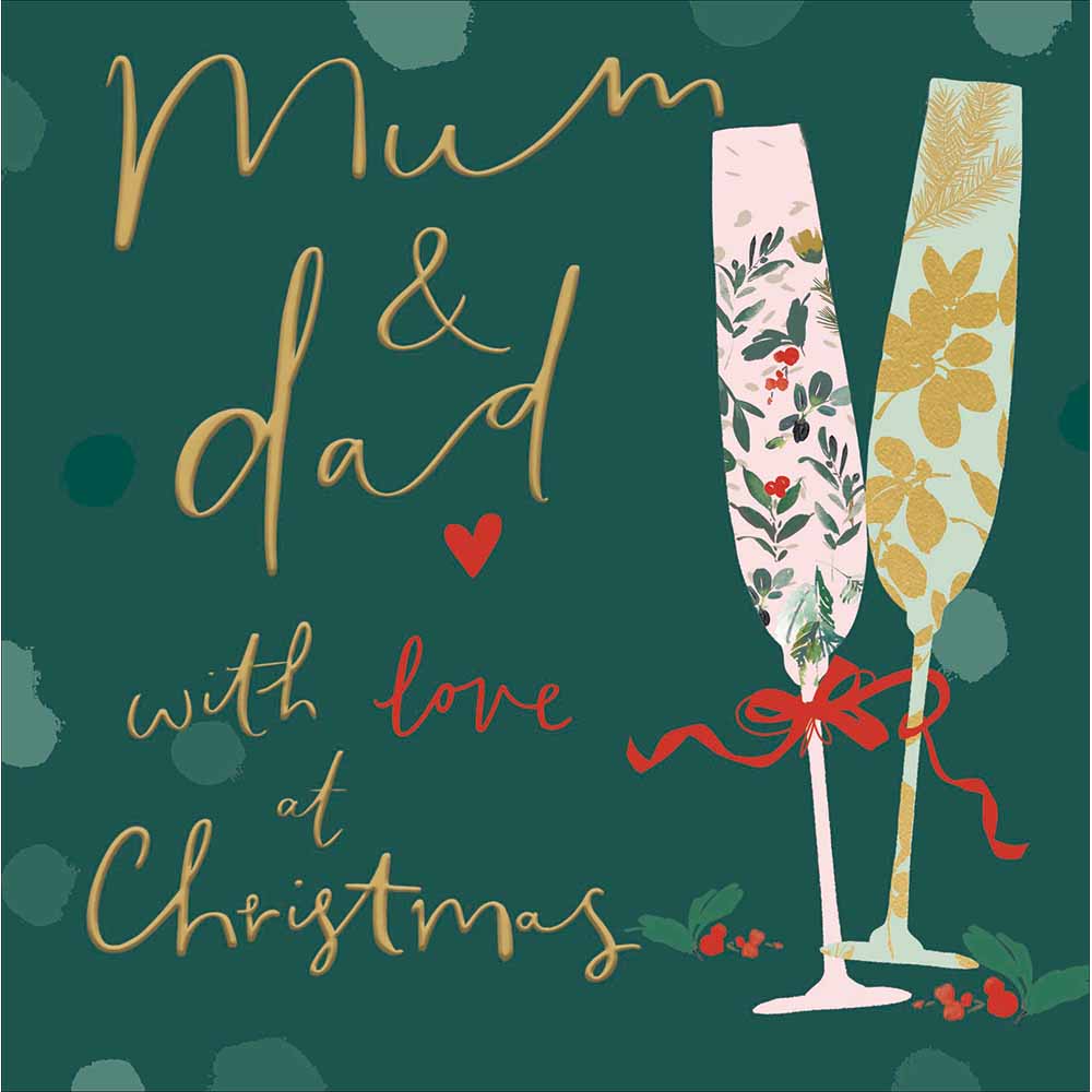 Floral Champagne Flutes Mum & Dad Christmas Card by penny black