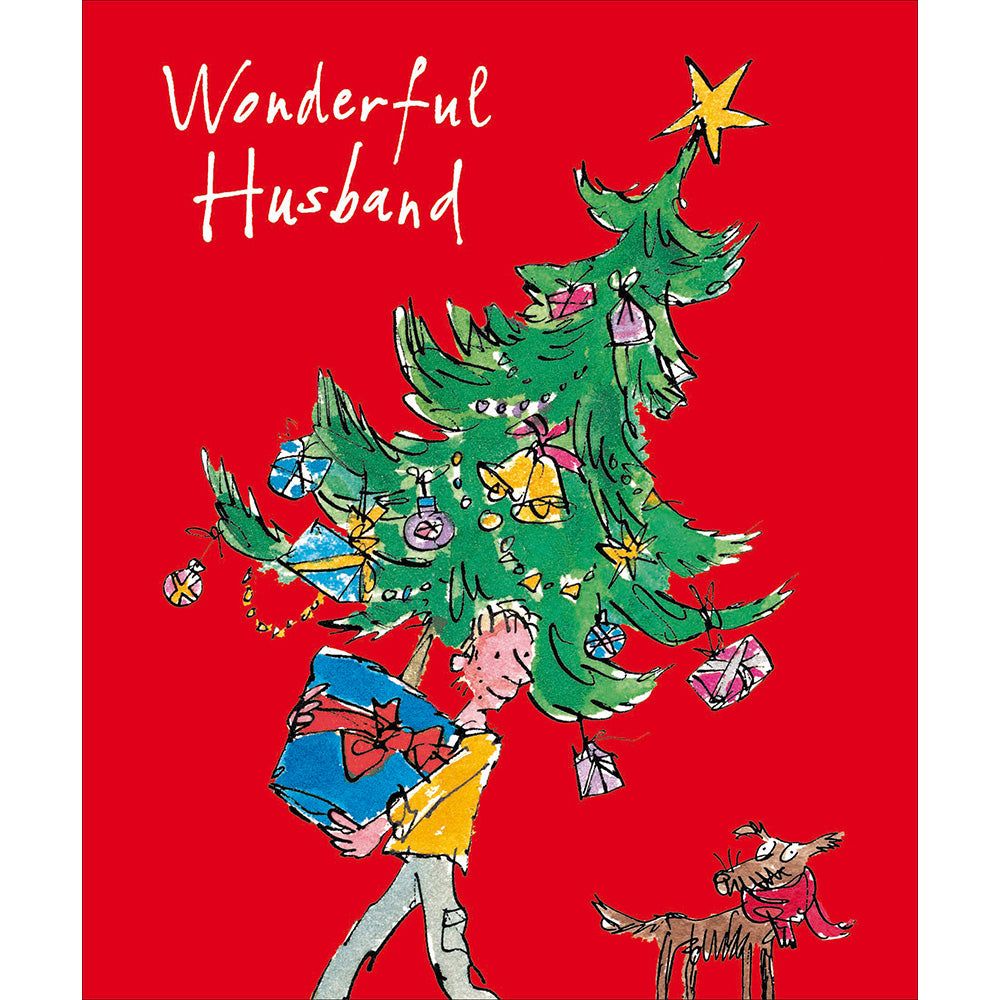 Quentin Blake Carrying The Tree Wonderful Husband Christmas Card by penny black