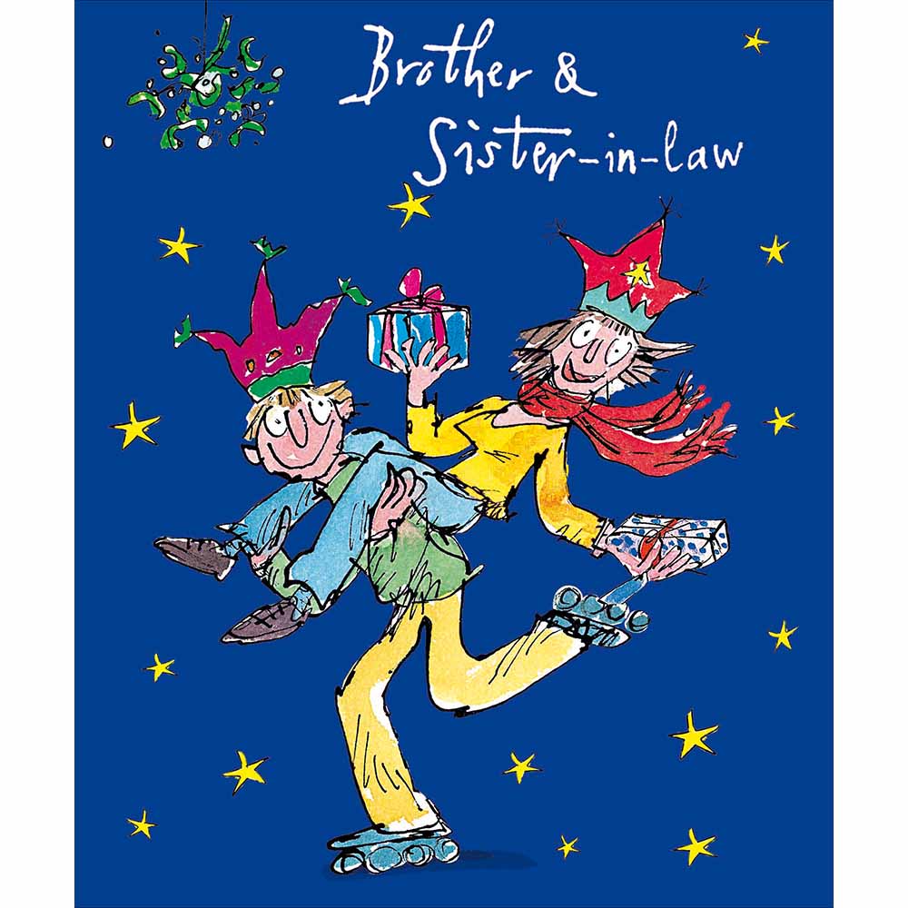Quentin Blake Roller Skates Brother & Sister In Law Christmas Card by penny black