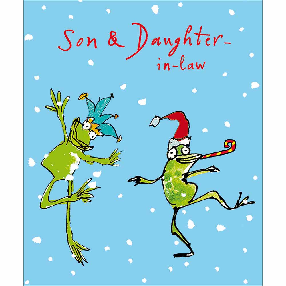 Quentin Blake Festive Frogs Son &amp; Daughter In Law Christmas Card by penny black