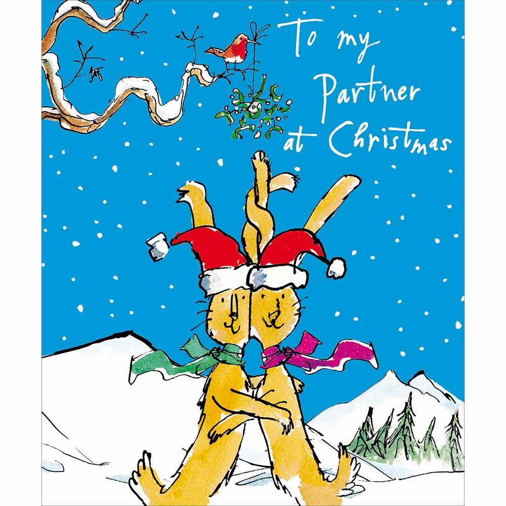 Quentin Blake Hugging Hares Partner Christmas Card by penny black