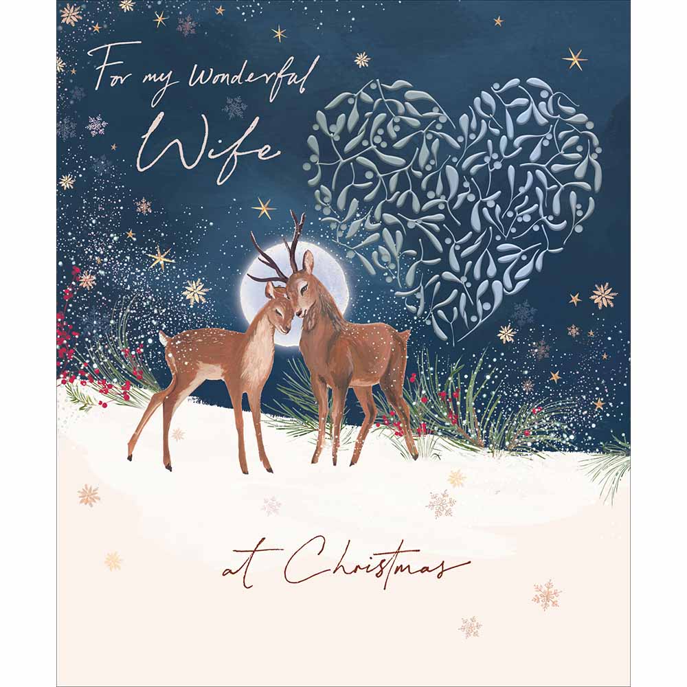 Moonlit Deer Wonderful Wife Christmas Card by penny black